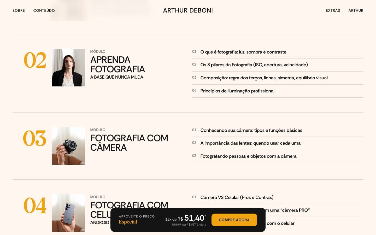 Arthur Deboni: Module list with lessons