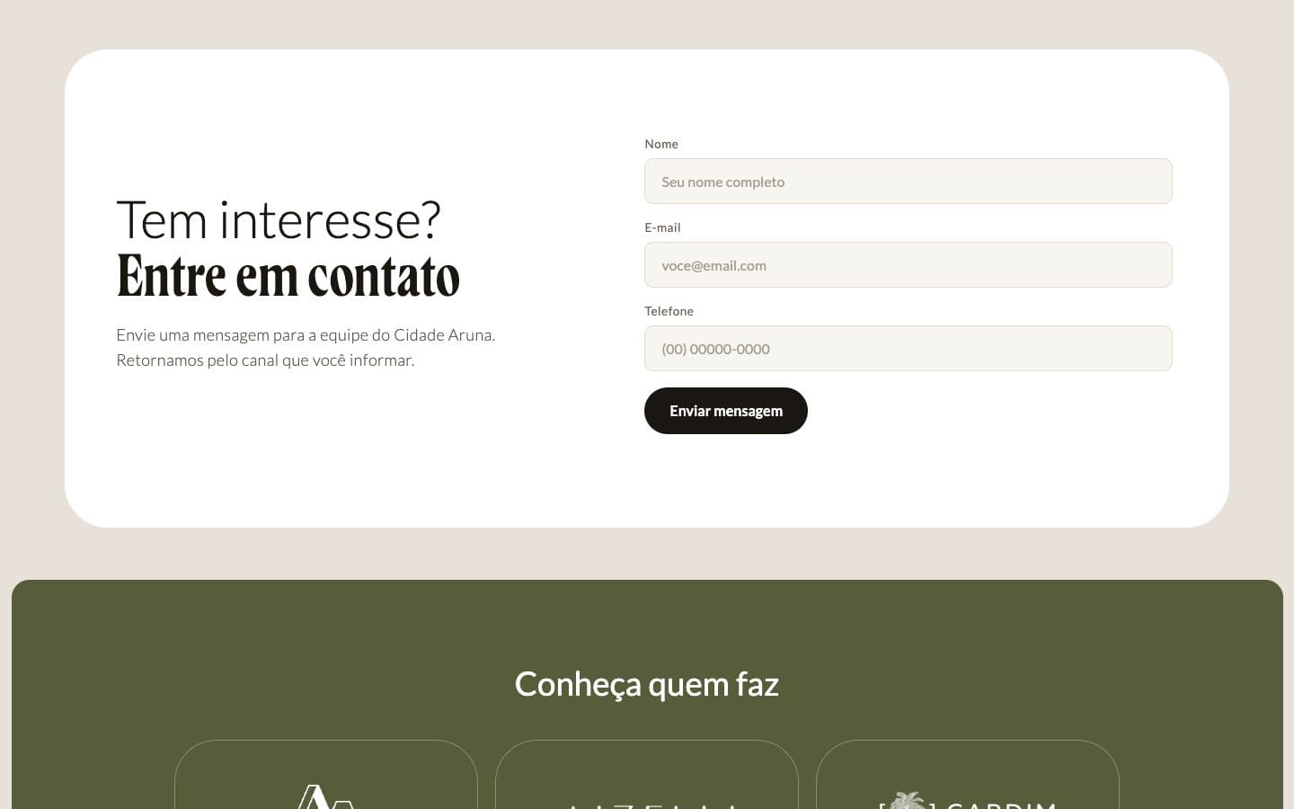 Cidade Aruna: Property page: contact form