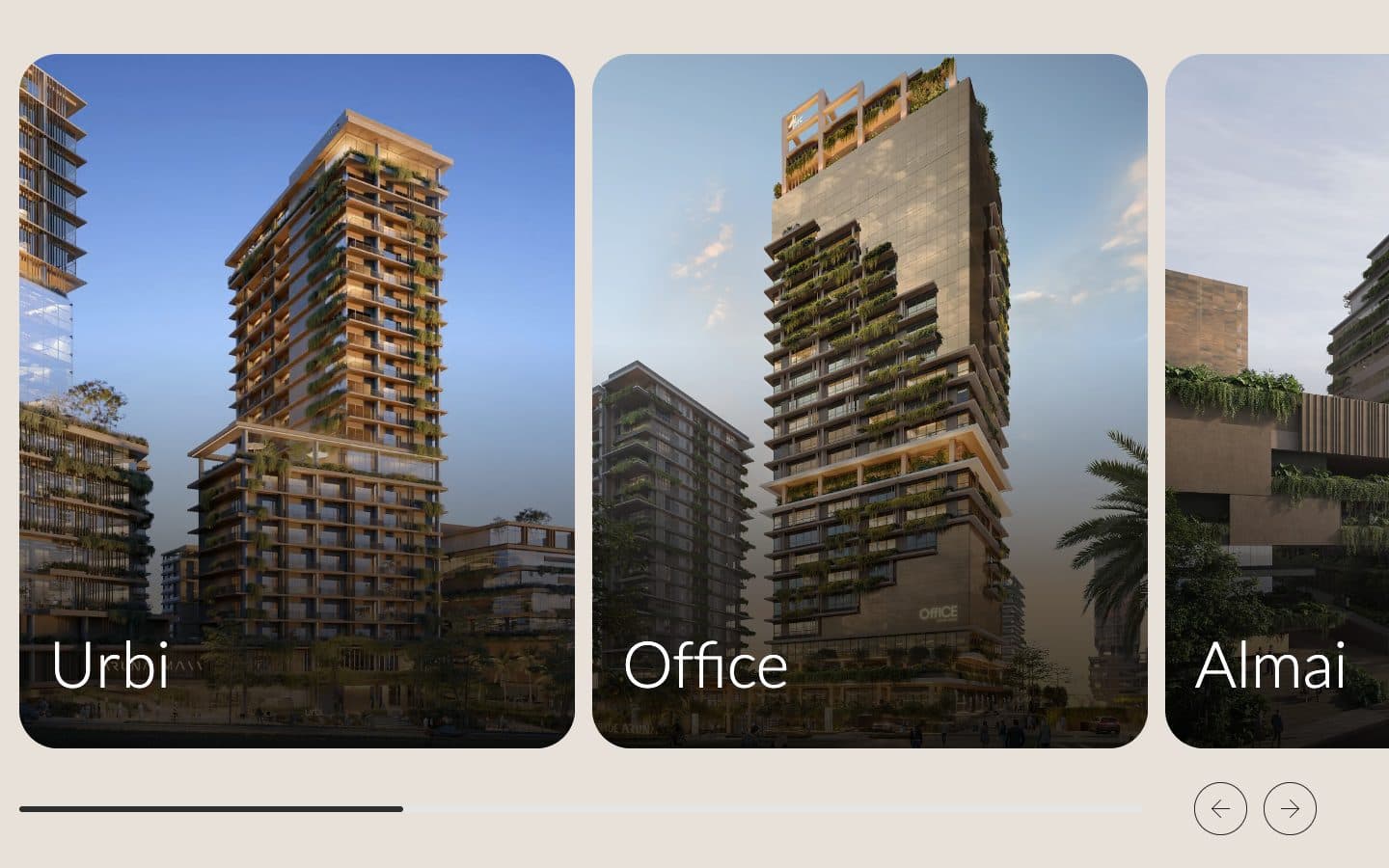 Cidade Aruna: Homepage: carousel of the buildings in the city