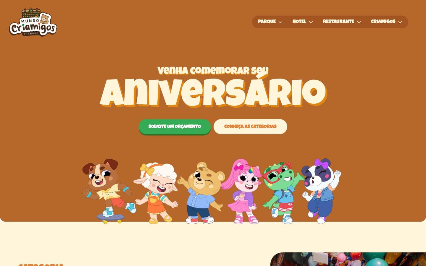 Mundo Criamigos: Birthday parties landing page