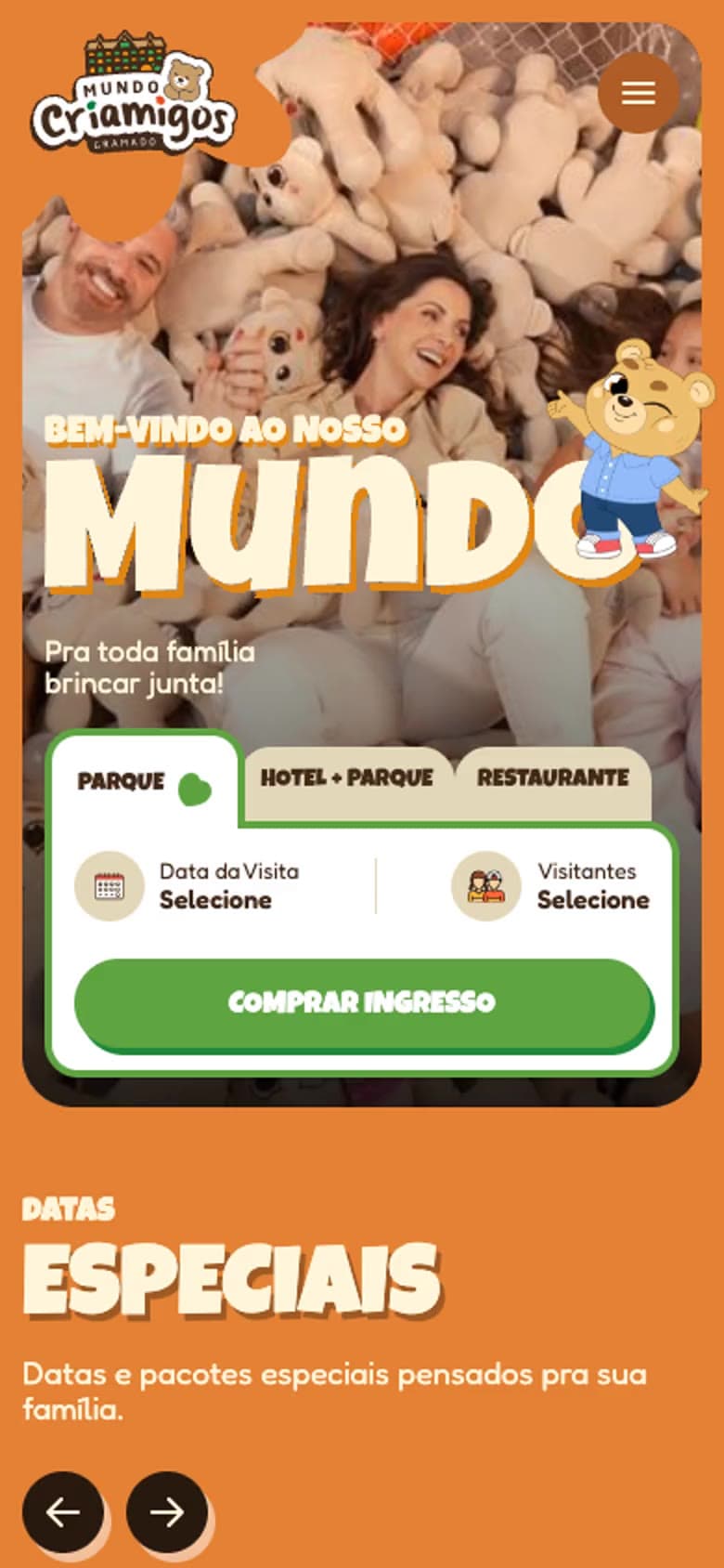 Mundo Criamigos: Homepage on mobile