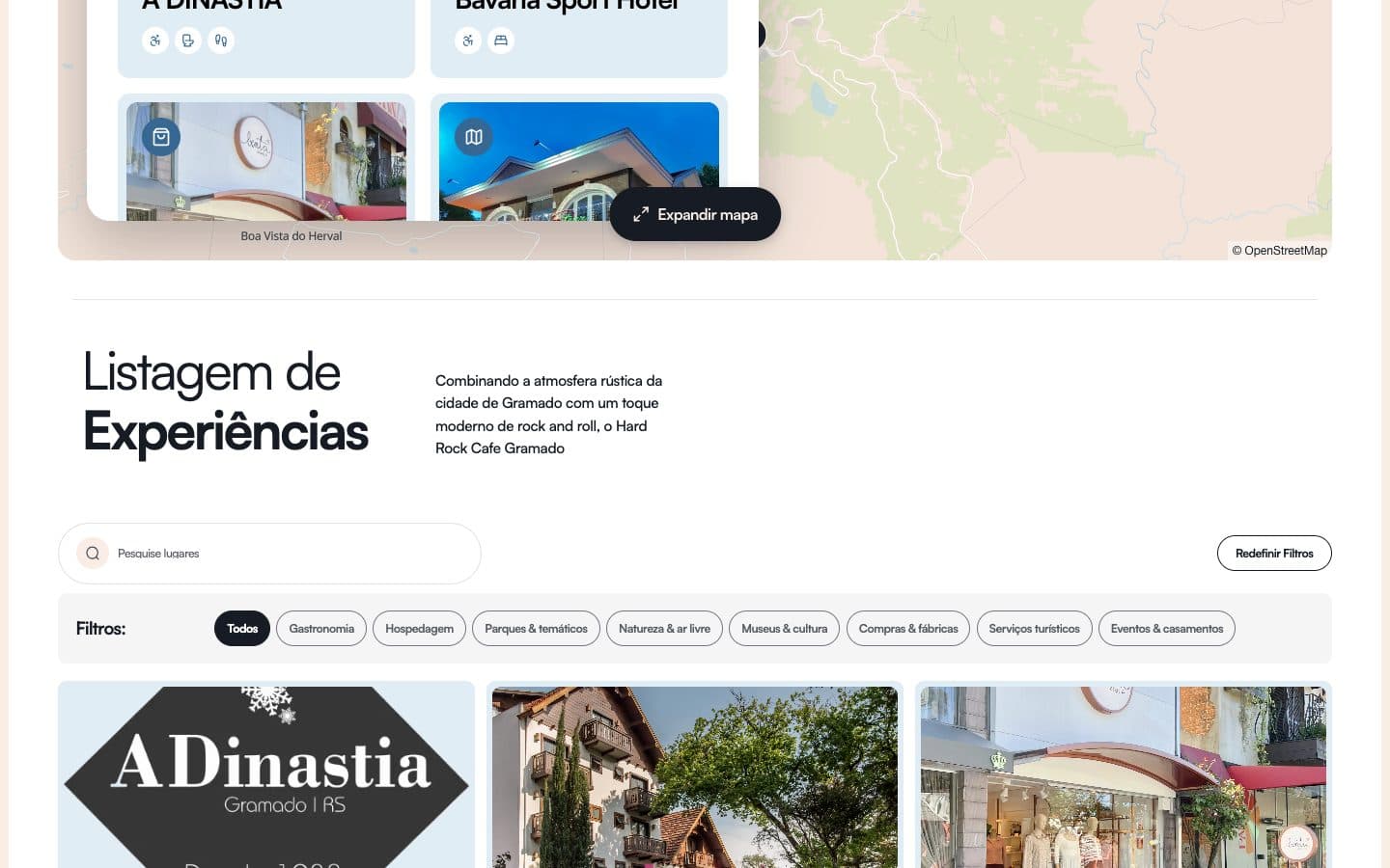 Visit Gramado: Experience listing with search and filters